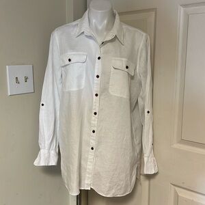 Land’s End Women’s Large 14-16 White Button-Down 100% Linen Shirt